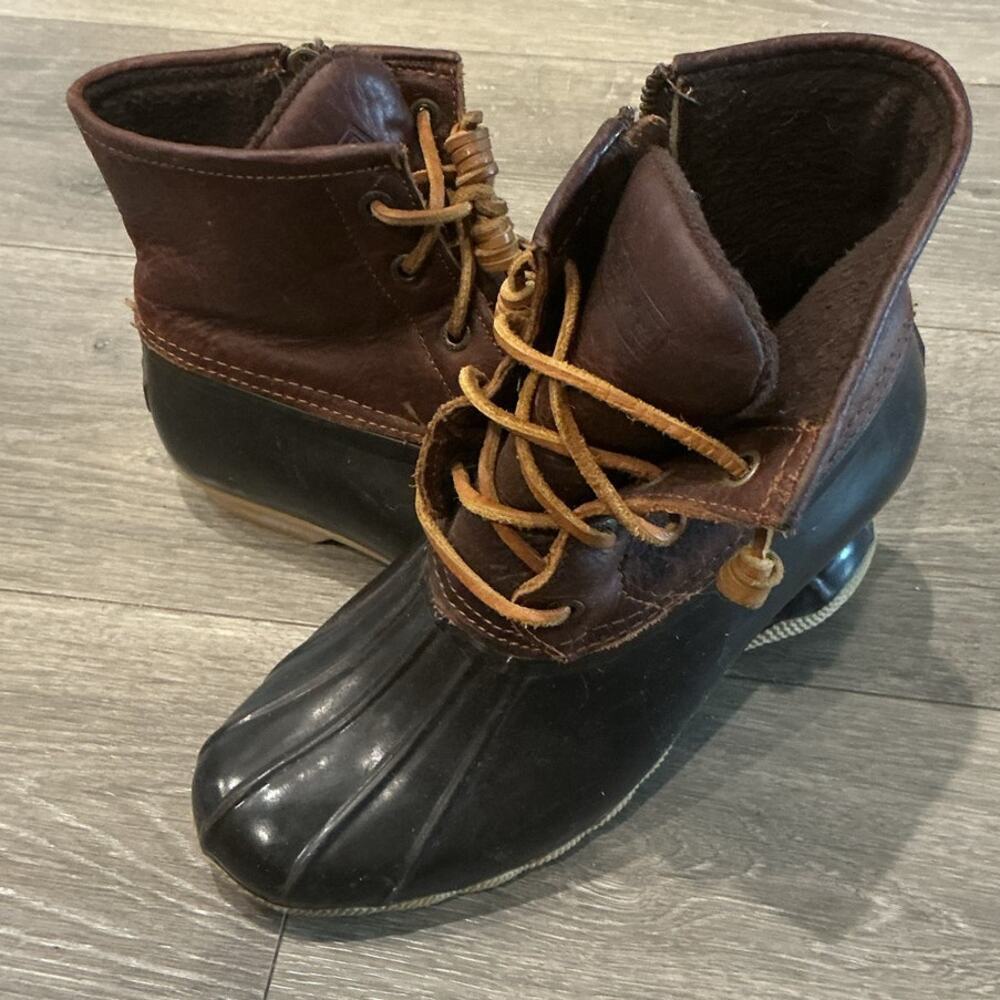 Sperry Saltwater Waterproof Duck Boot US‎ 7 Rubber Sole Navy Blue Tan Fisherman